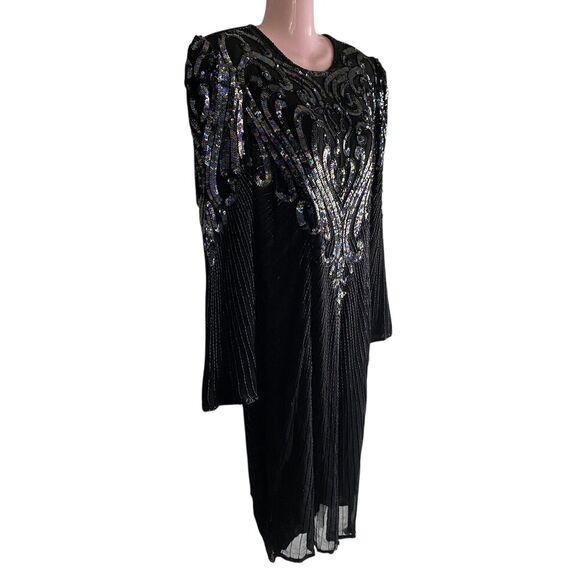 Vintage Patra Dress Womens 12 Black Sequined Long Sleeve Party 80s Glam - Picture 2 of 8